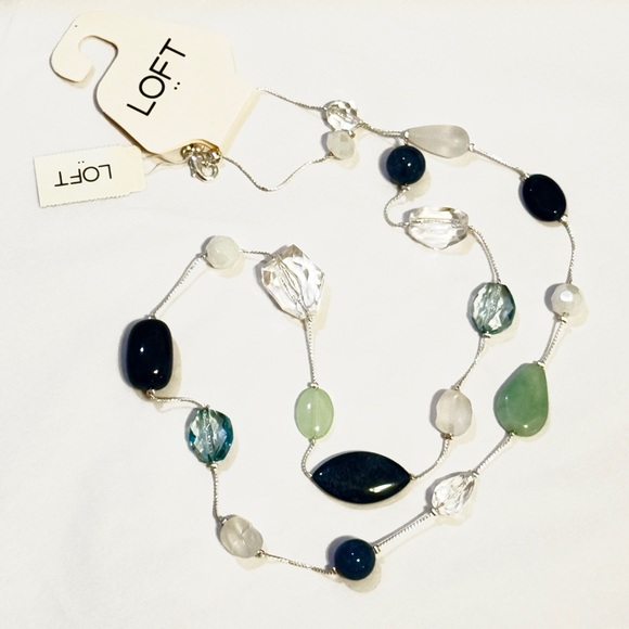 LOFT Multi Bead Blue Green White Long Station Necklace - Picture 4 of 5